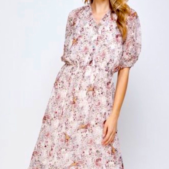 Ellison Dresses & Skirts - Ellison Maxi Paisley Dress with Puff Sleeves, Size Medium